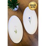 Tabak Evi Porselen Natura Karma 32.50x17x2.50CM Altın Yaldızlı Kayık Servis Tabagı - 2 Parça