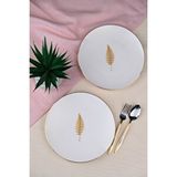 tabakevi Tabak Evi Porselen Natura Fern Altın Yaldız Pasta Tabağı 20,50cm 2 Li Çok Renkli