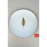 tabakevi Tabak Evi Porselen Natura Fern Altın Yaldız Servis Tabağı 24,50cm 2 Li Çok Renkli