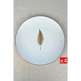 tabakevi Tabak Evi Porselen Natura Fern Altın Yaldız Servis Tabağı 24,50cm 4 Lü Çok Renkli