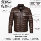 Tabakhanem Erkek Hakiki Kuzu Derisi Hakim Yaka Slim Fit Şişme Deri Ceket - Kahve