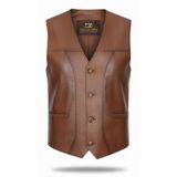 TABAKHANEM Hakiki Deri Kahverengi Slim Fit Erkek Yelek