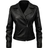 Tabakhanem Kadın Hakiki Deri Ceket - Kahverengi Asimetrik Fermuarlı Biker Ceket - 2XL - Siyah