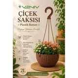 Tabaklı Askılı Rattan Makrome Saksı 2 Litre