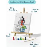 Tabdiko Anneler Günü Kutlu Olsun Boyama Tuvali Şövaleli Boya ve Fırça Seti 20X20 cm - Standart - Çok Renkli