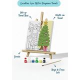Tabdiko Yılbaşı Geyiği ve Çam Ağacı Temalı Çocuk Boyama Tuvali – Şövaleli Eğitici Boyama Seti 20X20 cm - Standart - Çok Renkli