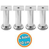 Tablalı 4 Adet Krom 10 Cm Metal Gümüş Mobilya Ayağı Koltuk Kanepe Dayanıklı Tv Ünite Ayağı Ayakları