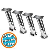 Tablalı Dereceli (4 Adet) Ayarlanabilir 15 Cm Krom Metal Baza Tv Ünitesi Koltuk Mobilya Ayağı (+2Cm)