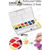 Tablet Sulu Boya 12 Renk Plastik Kutu 1 Paket Monalisa 12 Li Taş Sulu Boya Tablet Suluboya Resim Hobi Sanat Çok Renkli