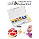 Tablet Sulu Boya 12 Renk Plastik Kutu 1 Paket Monalisa 12 Li Taş Sulu Boya Tablet Suluboya Resim Hobi Sanat