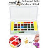 Tablet Sulu Boya 24 Renk Plastik Kutu 1 Paket Monalisa 24 Lü Taş Sulu Boya Tablet Suluboya Resim Hobi Sanat - Çok Renkli - Standart