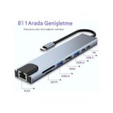 Tablet Usb Dönüştürücü Typ c usb Type Hub 8 in 1 Hdmı Sd Micro Apple Uyumlu MacBook Pro Air