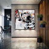 Tablo Life Falling Colors Black - Yağlı Boya Dokulu Tablo 100X100 Gümüş Çerçeveli
