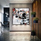 Tablo Life Falling Colors Black - Yağlı Boya Dokulu Tablo 50X50 Gold Çerçeveli