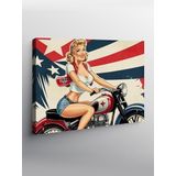 Tablo Mega Kanvas Tablo Amerikan Bayrağı Ve Kadın Motosikletçi YTCNVS506588, 70 x 100