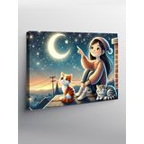 Tablo Mega Kanvas Tablo Ayışığı Ve Kedili Kız YTCNVS502534, 70 x 100