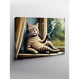 Tablo Mega Kanvas Tablo Camda Sigara İçen Kedi YTCNVS501608, 70 x 100