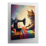 Tablo Mega Kanvas Tablo Dikiş Makinesi Kullanırken Kedi 70 X 100 Cnvsdkey-128346-70-100