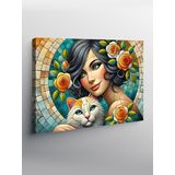 Tablo Mega Kanvas Tablo Kedili Renkli Kadın YTCNVS501623, 70 x 100