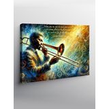 Tablo Mega Kanvas Tablo Mavi Trombon Çalan Müzisyen YTCNVS506898, 70 x 100