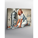 Tablo Mega Kanvas Tablo Retro Hemşire Ve Makine YTCNVS503050, 70 x 100
