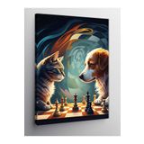Tablo Mega Kanvas Tablo Satranç Oynayan Kedi 70 X 100 Cnvsdkey-127273-70-100