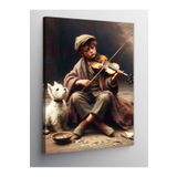 Tablo Mega Kanvas Tablo Sokakta Keman Çalan Çocuk Ve Köpek 100 X 140 Cnvsdkey-116165-100-140