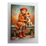 Tablo Mega Kanvas Tablo Turuncu Elbiseli Çocuk Ve Köpek 50 X 70 Cnvsdkey-117187-50-70