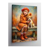 Tablo Mega Kanvas Tablo Turuncu Elbiseli Çocuk Ve Köpek 70 X 100 Cnvsdkey-117187-70-100