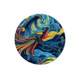 tablo mega Mavi Gecede Renkli Anka Kuşu Baskılı Duvar Saati, SAAAT6146