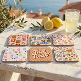 Tabloe Summer & Yaz Desenli Bardak Altlığı 6’lı Set – 10 Cm, 3 mm 6 Adet Doğal Dekoratif Çay Kahve Kupa Bardak Altlık