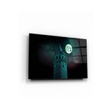 tablohouse Ay Ve Galata Cam Tablo SARI KIRMIZI BEYAZ MAVİ 46 x 72