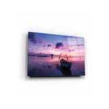 tablohouse Mor Deryada Bir Sandal Cam Tablo SARI KIRMIZI BEYAZ MAVİ 40 x 60