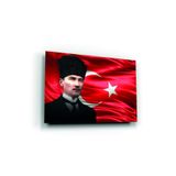tablohouse MUSTAFA KEMAL ATATÜRK BAYRAKLA PORTRESİ SİYAH KIRMIZI BEYAZ MAVİ KAHVERENGİ YEŞİL 70 x 105