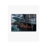 tablohouse Tekne Ve Göl Cam Tablo SARI KIRMIZI SİYAH MAVİ 40 x 60