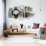 Tablolife 60x100 cm Buharlı Tren Saatli 5 Parçalı Kanvas Tablo