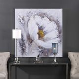 Tablolife Beyaz Çiçek 80x80 cm Yağlı Boya Dokulu Tablo