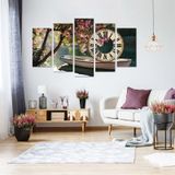 Tablolife Göldeki Kayık 60 x 100 cm Saatli 5 Parçalı Kanvas Tablo