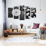 Tablolife Islak Taşlar 60 x 100 cm Saatli 5 Parçalı Kanvas Tablo