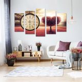 Tablolife Kalp Ağacı 60 x 90 cm Saatli 5 Parçalı Kanvas Tablo