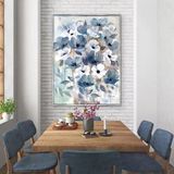 Tablolife Mavi Beyaz Çiçekler 60x90 cm Yağlı Boya Dokulu Tablo
