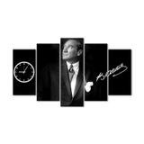 Tablolife Mustafa Kemal Atatürk 5 Parçalı Saatli 60 x 100 cm Kanvas Tablo