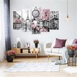 Tablolife Pariste Bir Çift Saatli 5 Parçalı 60 x 100 cm Kanvas Tablo