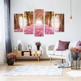 Tablolife Pembe Yapraklı Yol 60x100 cm 5 Parçalı Kanvas Tablo
