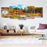 Tablolife Sonbahar Renkleri 60x100 cm 5 Parçalı Saatli Kanvas Tablo