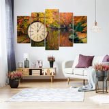 Tablolife Sonbahar Sarısı Saatli 60x100 cm 5 Parçalı Kanvas Tablo