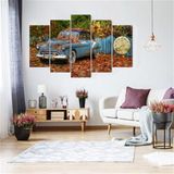 Tablolife Sonbahar Yaprakları 60x100 cm 5 Parçalı Saatli Kanvas Tablo