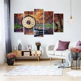 Tablolife Sonbaharda Göl Saatli 60x100 cm 5 Parçalı Kanvas Tablo
