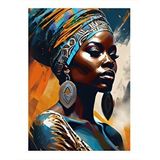 Tablomega Afrikalı Kadın Renkli Fon Hediyelik Ahşap Tablo 25cmx 35cm