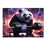 Tablomega Ağırlık Kaldıran Panda Dekoratif Ahşap Tablo 25cmx 35cm